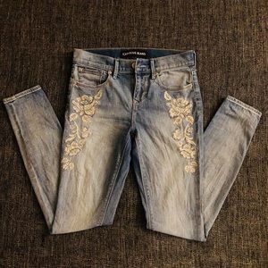 EXPRESS Mid Rise Embroidered Skinny Jeans